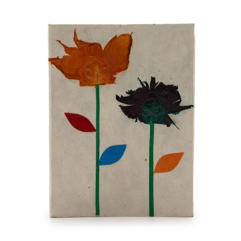 Med Lokta Notebook with a cream cover decorated with orange and dark flowers and colourful leaves