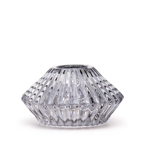Flower Flip Dinner Candle / Tealight Holder, Midnight Grey, ribbed glass holder shown upright
