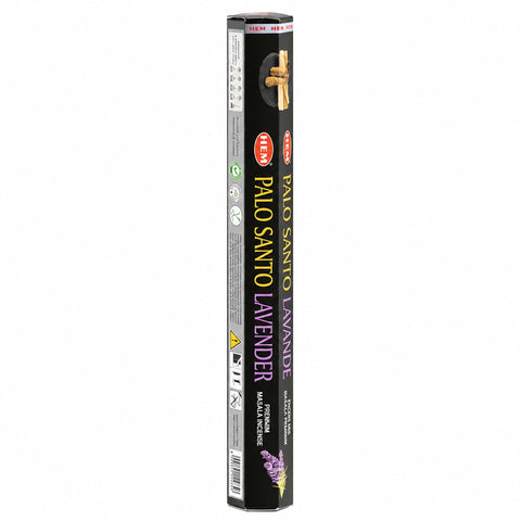 HEM Palo Santo Lavender incense in a tall black hexagonal pack