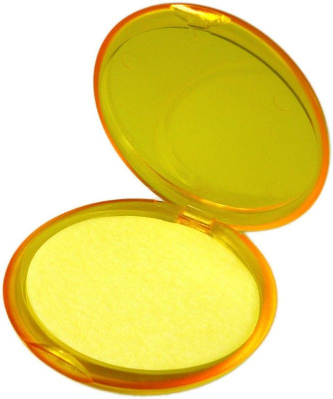 Paper Soaps, Mango in an open translucent orange case, with pale yellow soap sheets inside