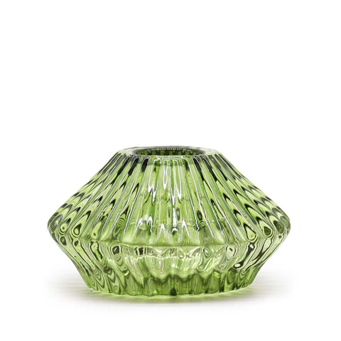 Flower Flip Dinner Candle / Tealight Holder, Garden Jade, green ribbed glass holder shown from the front