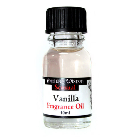 10ml Vanilla Fragrance Oil in a clear glass bottle with a black cap, front label visible