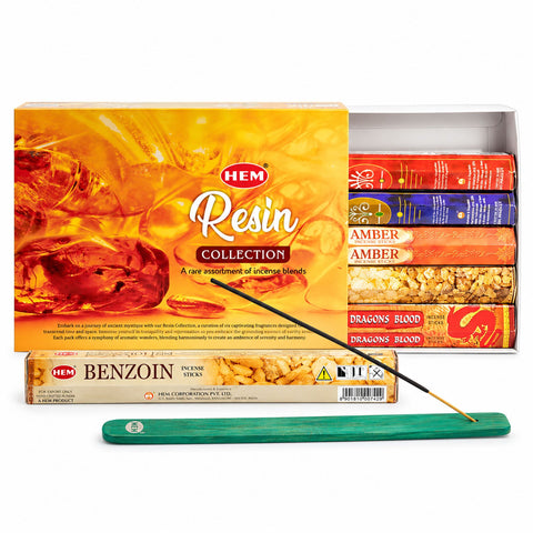 Open HEM Resin Collection box showing incense packs and ashcatcher