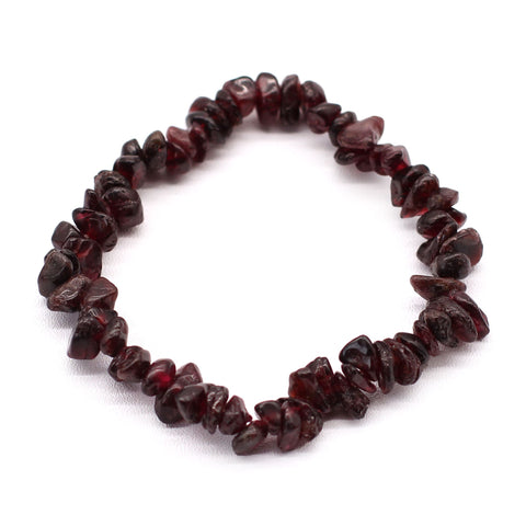 Blood Garnet chipstone bracelet arranged in a full circle on a plain white background