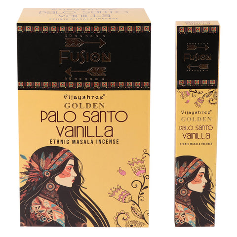 15g Golden Palo Santo and Vanilla incense box, front and narrow side shown against a white background