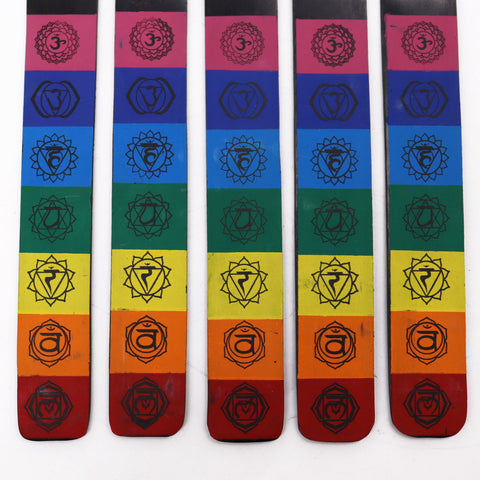 7 Chakra Colour Ashcatcher with seven coloured symbol bands, shown upright in a close front view with four others