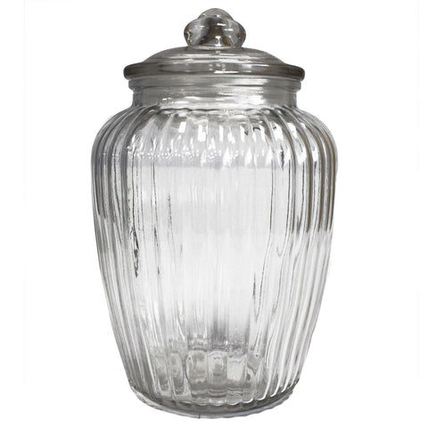 Big Pumpkin Shape Sweet Jar, clear ribbed glass jar with a domed lid and rounded knob