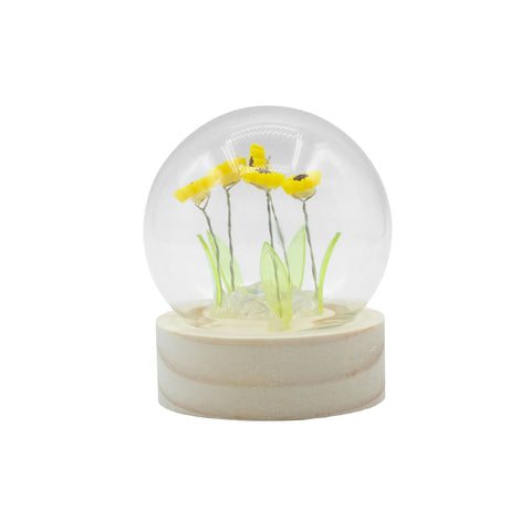 Floral Glow Garden Dome unlit, showing yellow flowers and green stems inside a clear globe