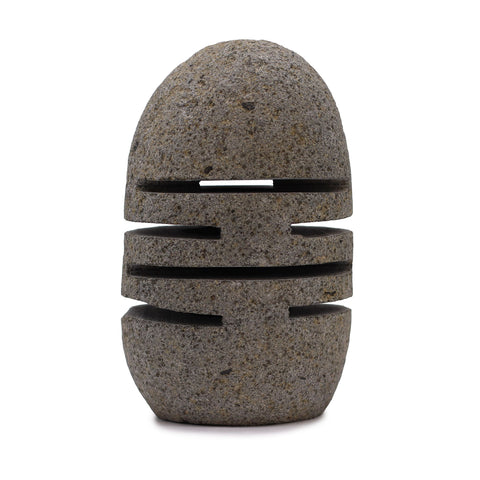 Natural Riverstone Candle Holder, Standing Stone Cut, upright grey stone with horizontal slots, front view