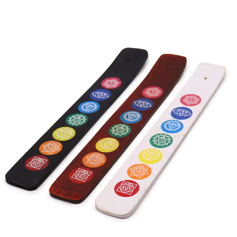 Chakra Ashcatcher (Black, Brown & White), three long holders laid diagonally with colourful chakra symbols