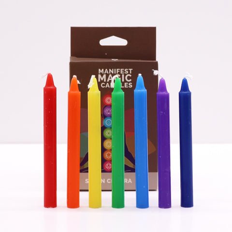 Seven Chakra Candles, seven differently coloured candles upright in their box