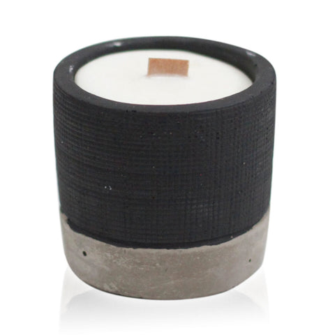 Pot, Black, Brandy Butter candle in a textured black and grey pot, shown from the front