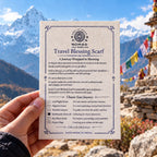 Travel Blessing Scarf card held against a mountain backdrop