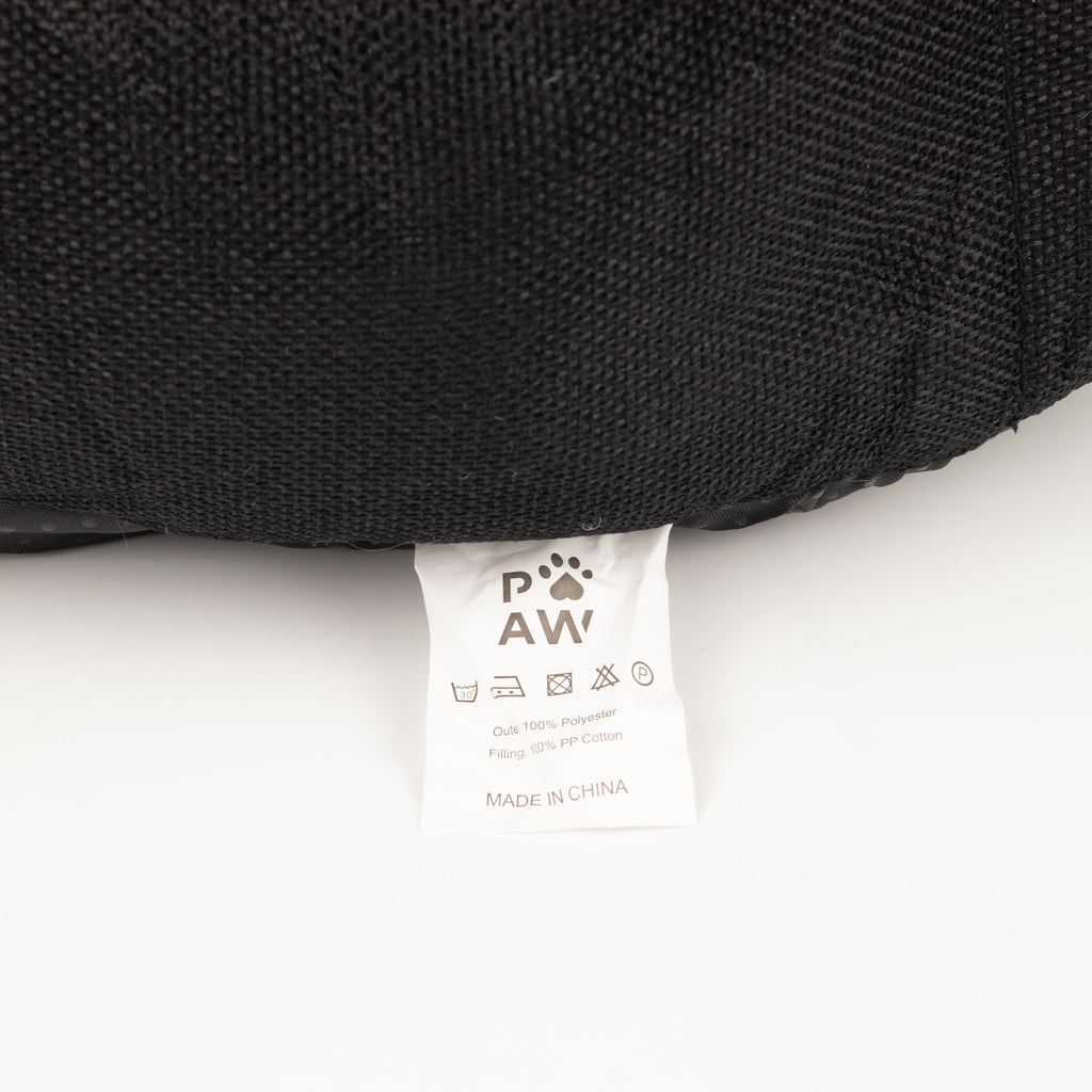 Care label on the underside of the pet bed