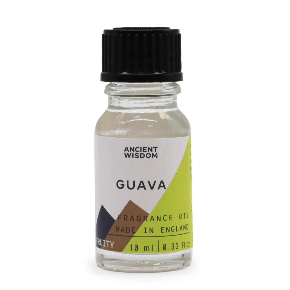 10ml Guava Fragrance Oil in a clear glass bottle with a black cap, shown upright from the front