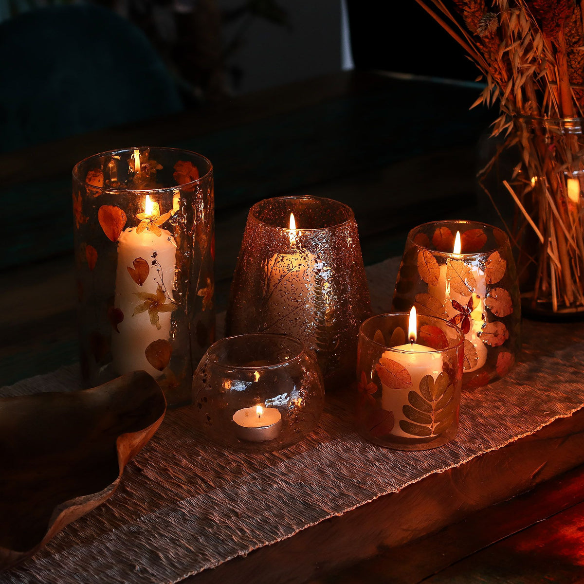 Natural Floral Glass - Large Bowl Candle Holder - Rosa - (12x13cm)