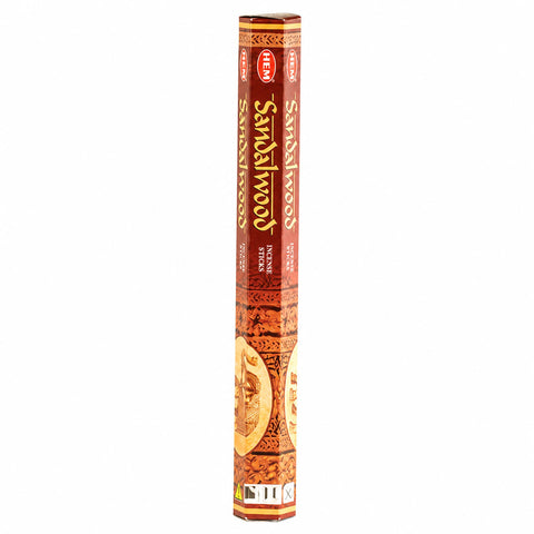 HEM Sandalwood incense in its tall hexagonal pack