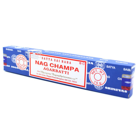 Satya Sai Baba Nag Champa Agarbatti box, front view, blue