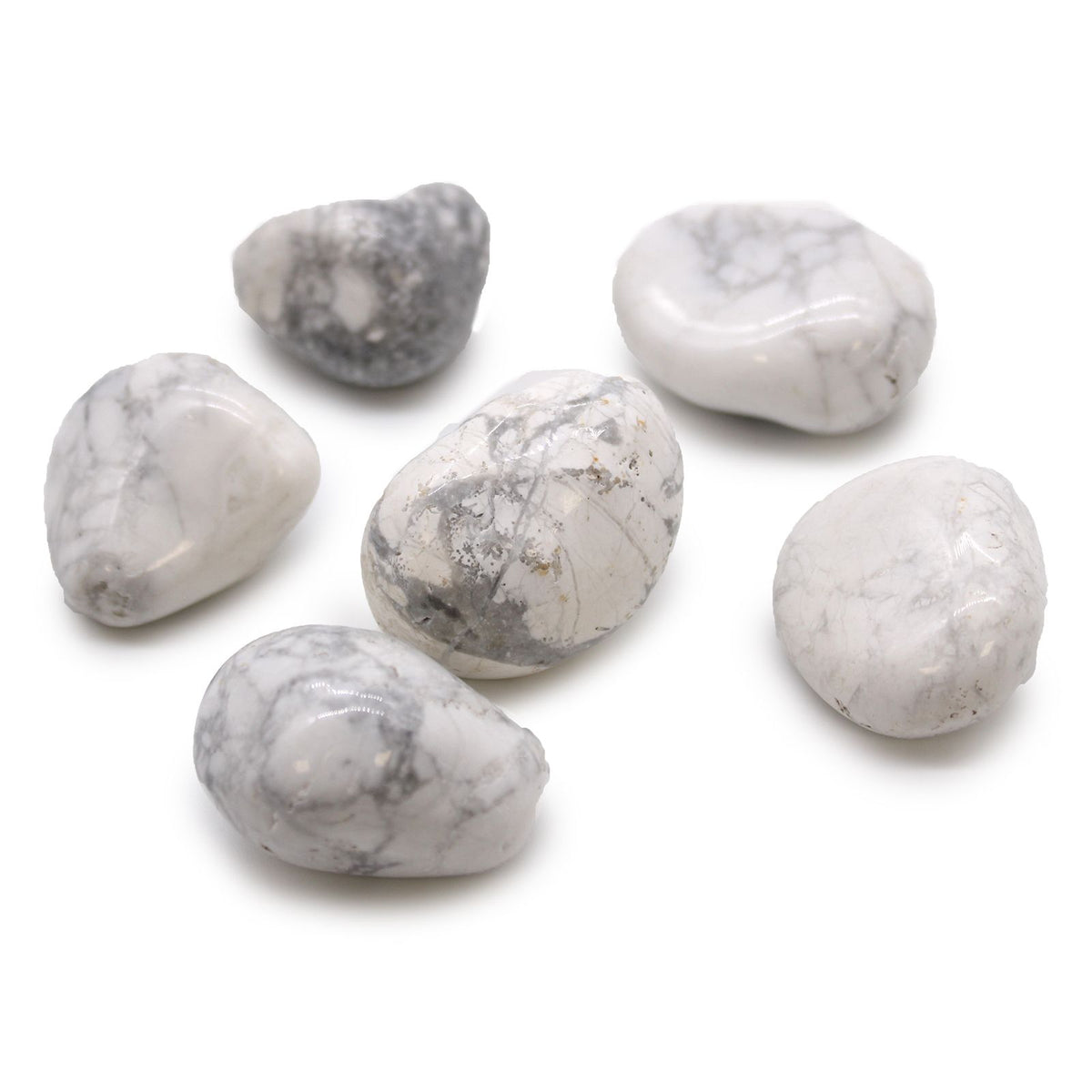 Large African Tumble Stones, White Howlite, Magnesite, six pale stones with grey veining on white