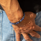 Sodalite bracelet worn with a denim outfit