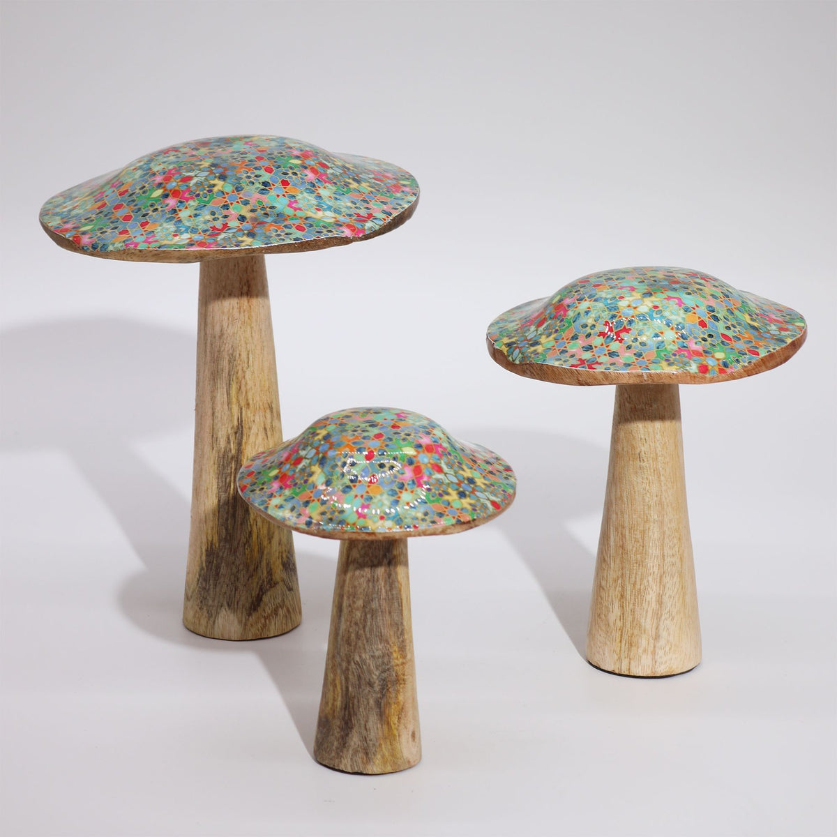 Large Enamelled Mushroom - 20cm - Mediterranean Tile Pattern