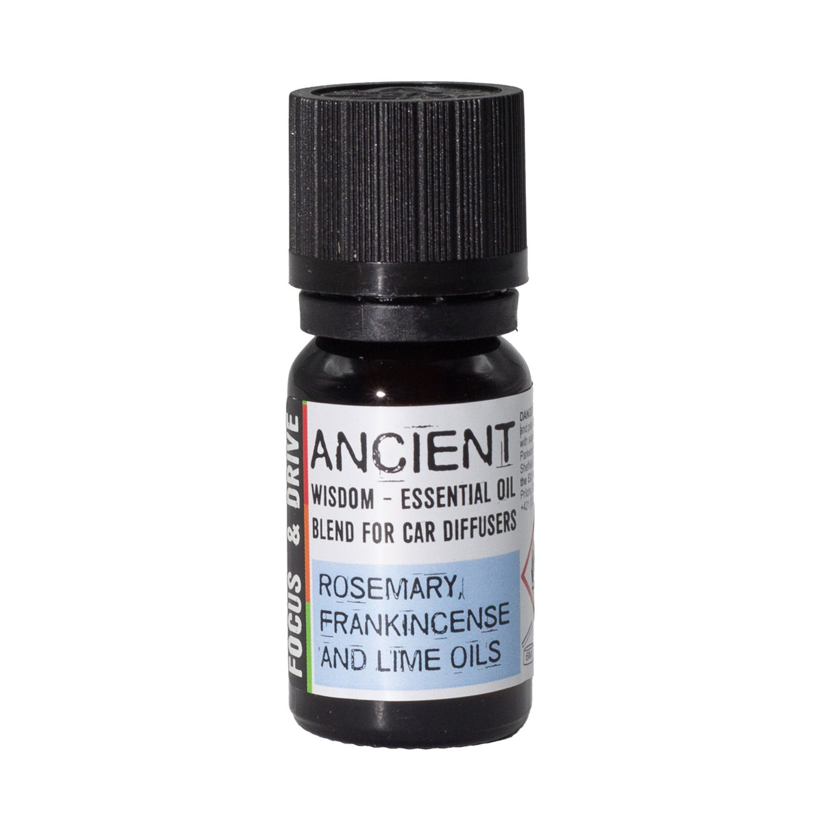 Focus & Drive blend in a dark amber bottle, upright against a plain white background