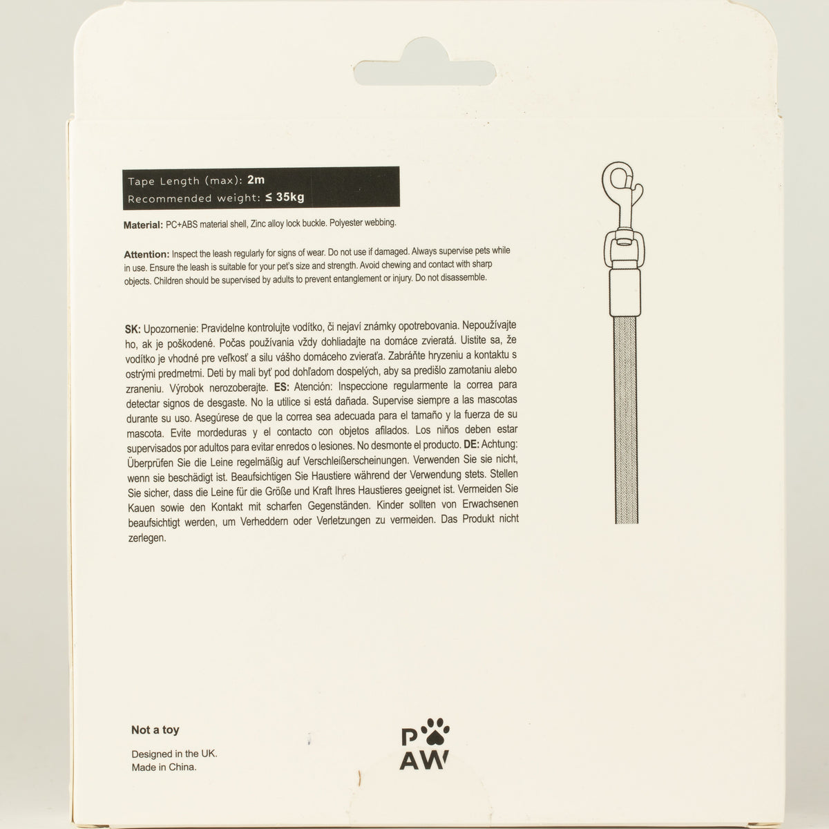Back of the packaging with tape length and product information