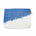 Blue Horizon felt laptop pouch with a blue and white diagonal design