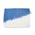 Blue Horizon felt laptop pouch with a blue and white diagonal design