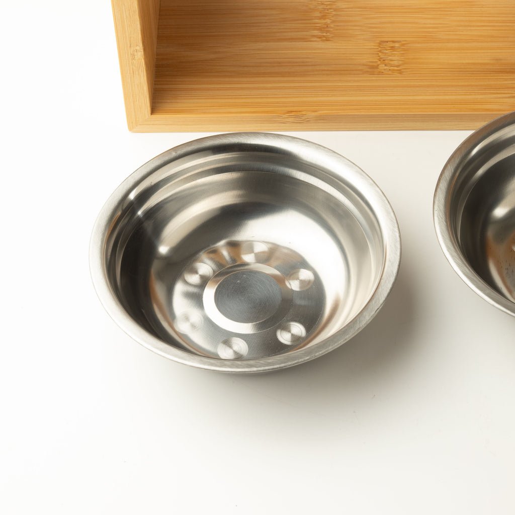 Close-up of one stainless-steel bowl