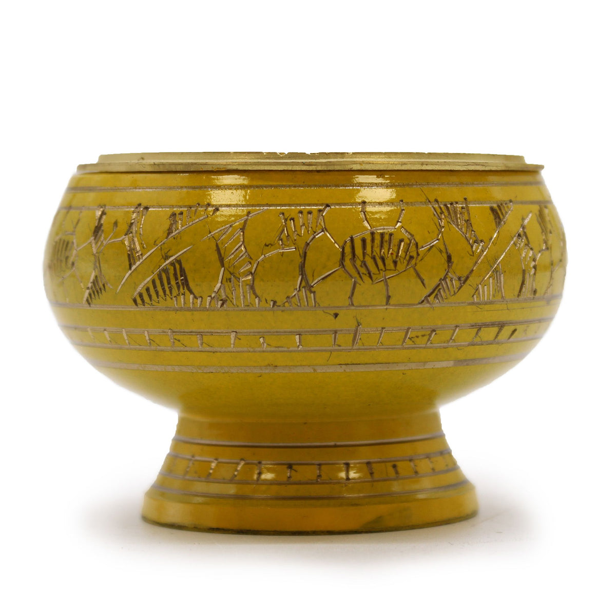 Solar Plexus incense jar, yellow-gold bowl-shaped jar shown from the side against a white background