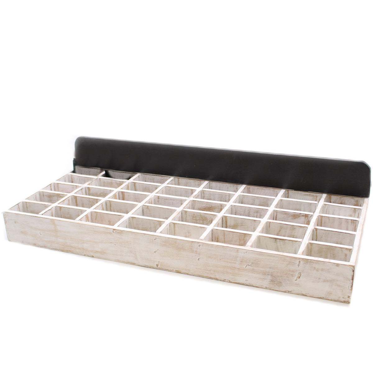 Wooden Compartment Tray, 40 sections in a pale finish, shown open from above on a white background