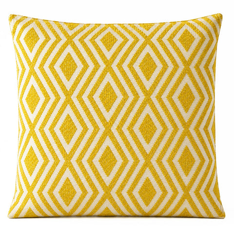 Mustard diamond cushion cover shown alone from the front against a plain white background