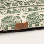 Close-up of the elephant print and PAW label