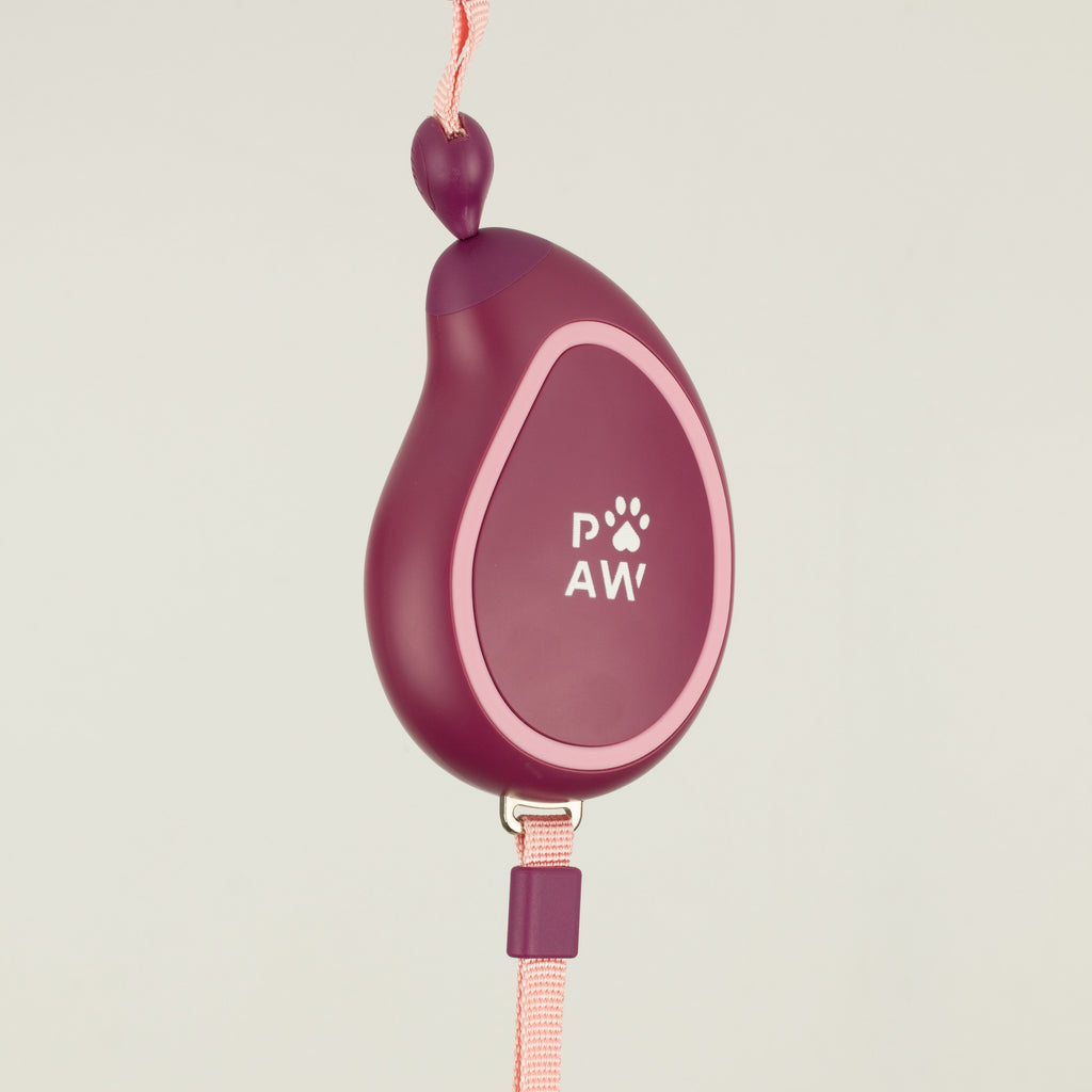 Side view of the plum casing and pink tape