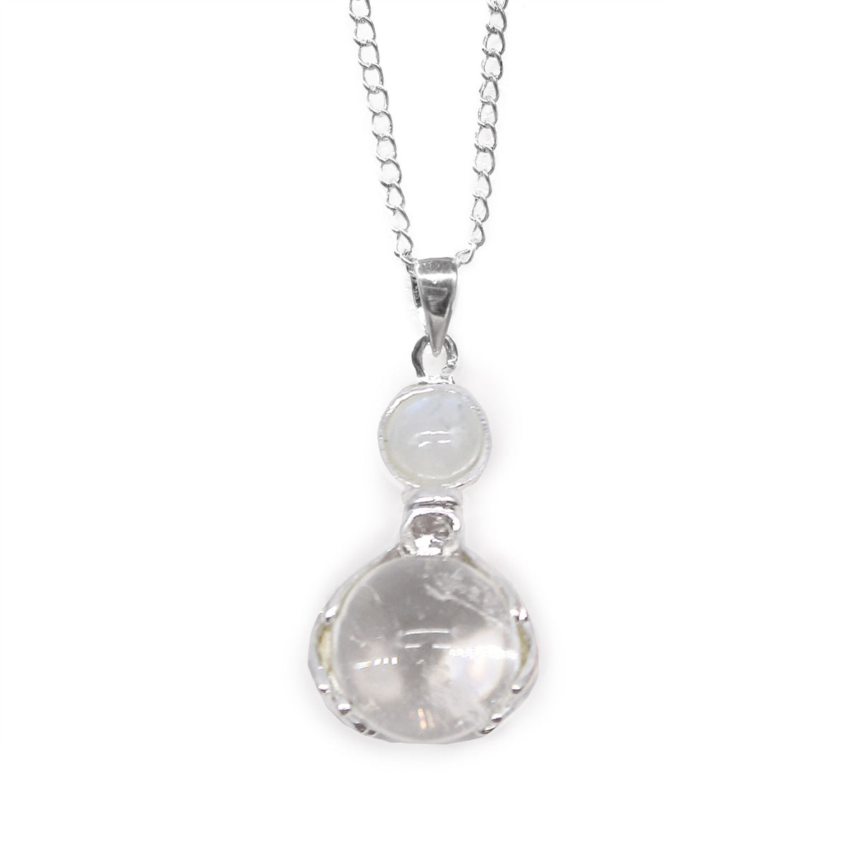 Gemstone Hands Pendant, Rock Quartz, with a round clear pendant