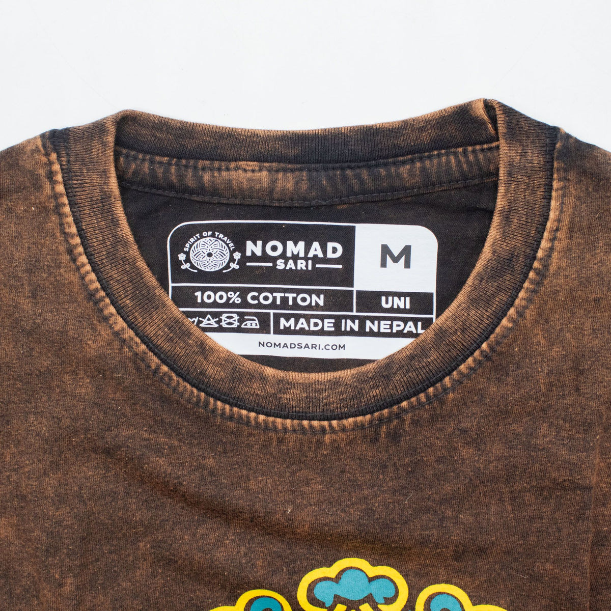 Nomad Sari Stonewashed Cotton T-Shirt - Sun & Zodiac - Brown - Medium