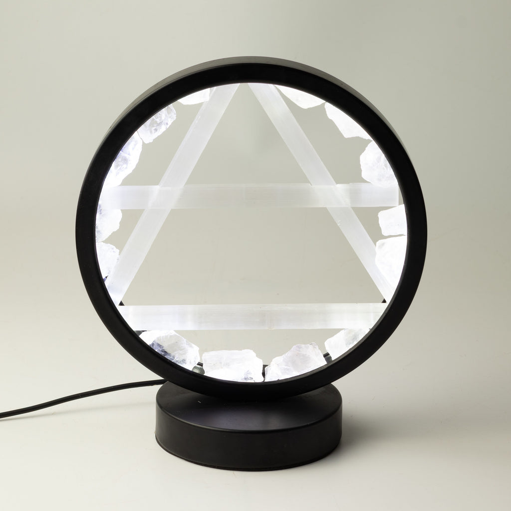 Air Gemstone Halo Lamp with glowing stones around the circular frame