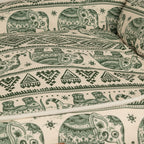 Close-up of the bed's patterned padded sleeping area
