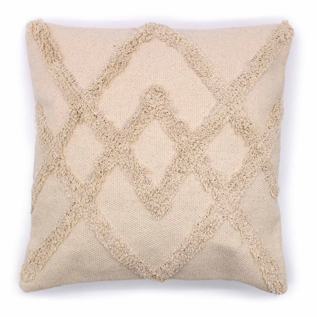 Classic Cushion Cover, Cream Lux Criss-Cross, cream square cover shown front on with a raised criss-cross pattern