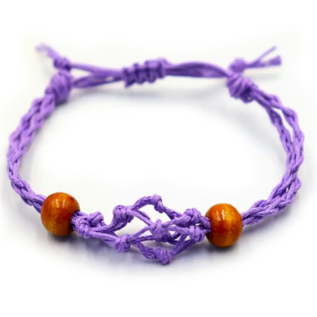 Gemstone Bracelet Cord, Purple, front view with orange beads and an open woven centre