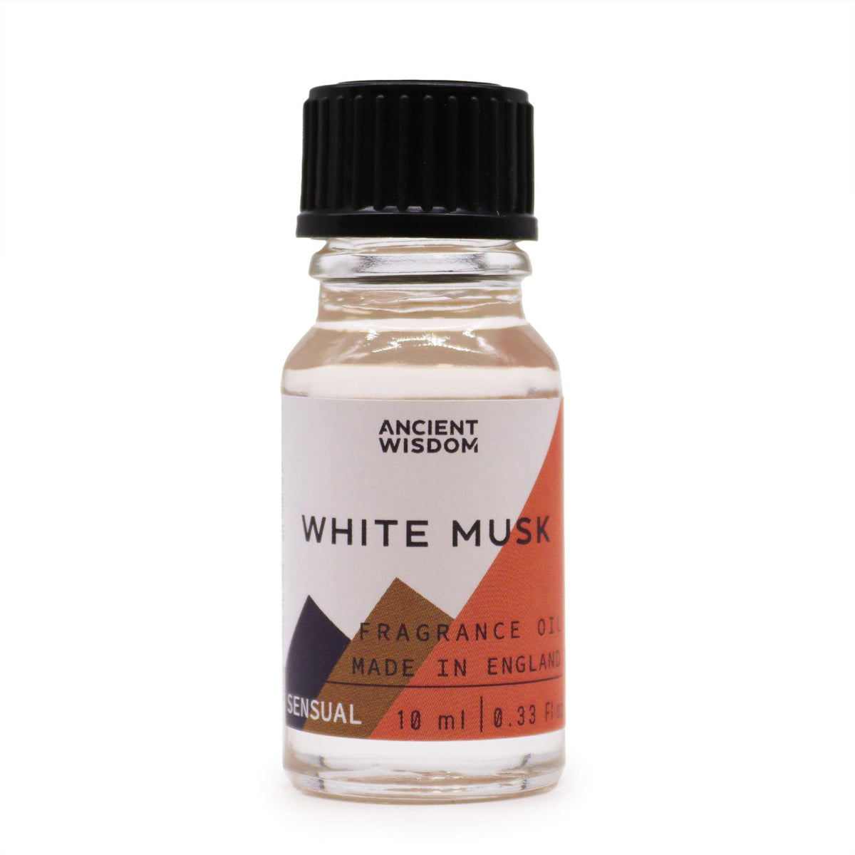 White Musk fragrance oil bottle upright on a plain white background, with its label facing forwards
