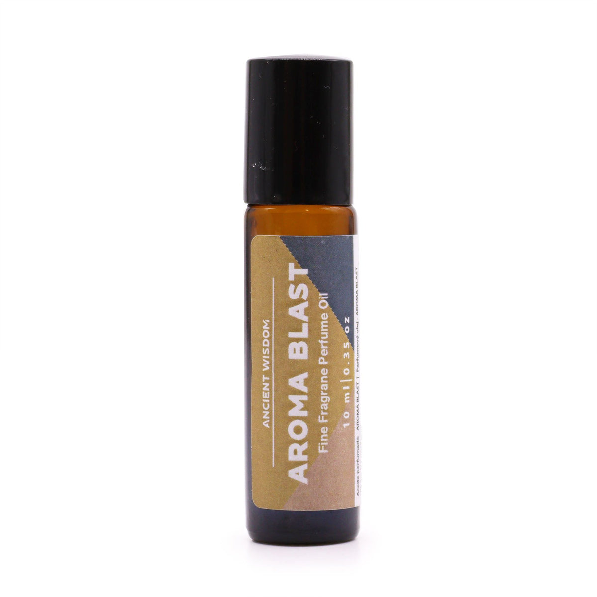 Aroma Blast Fine Fragrance Perfume Oil 10ml in an amber roll-on bottle with a black cap