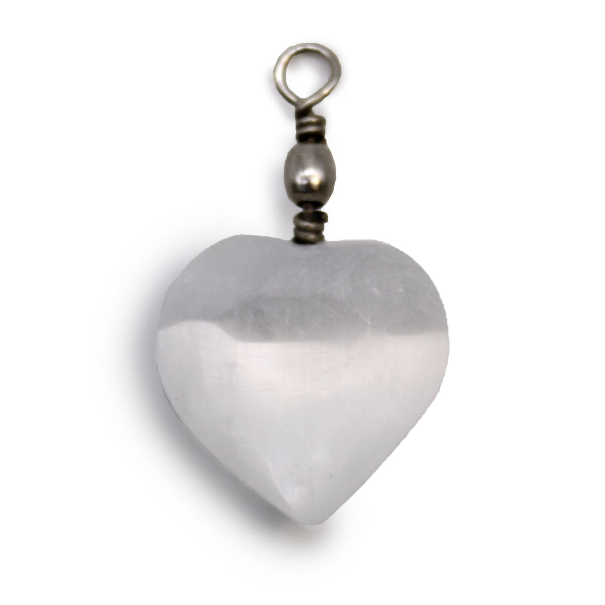 Front view of the white heart pendant with metal loop against a plain white background