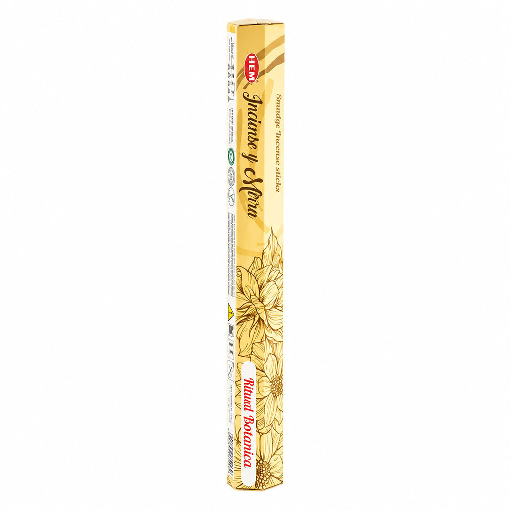 HEM incense pack with yellow floral line artwork