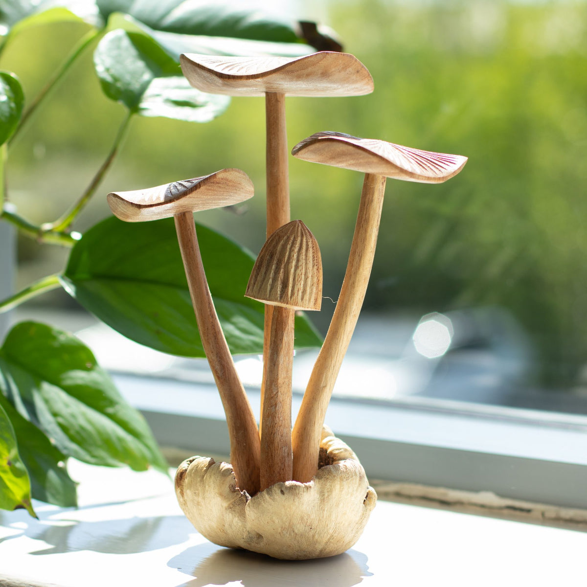 Handmade Parasite Wood Art Carving - Set of 4 Large Mushrooms