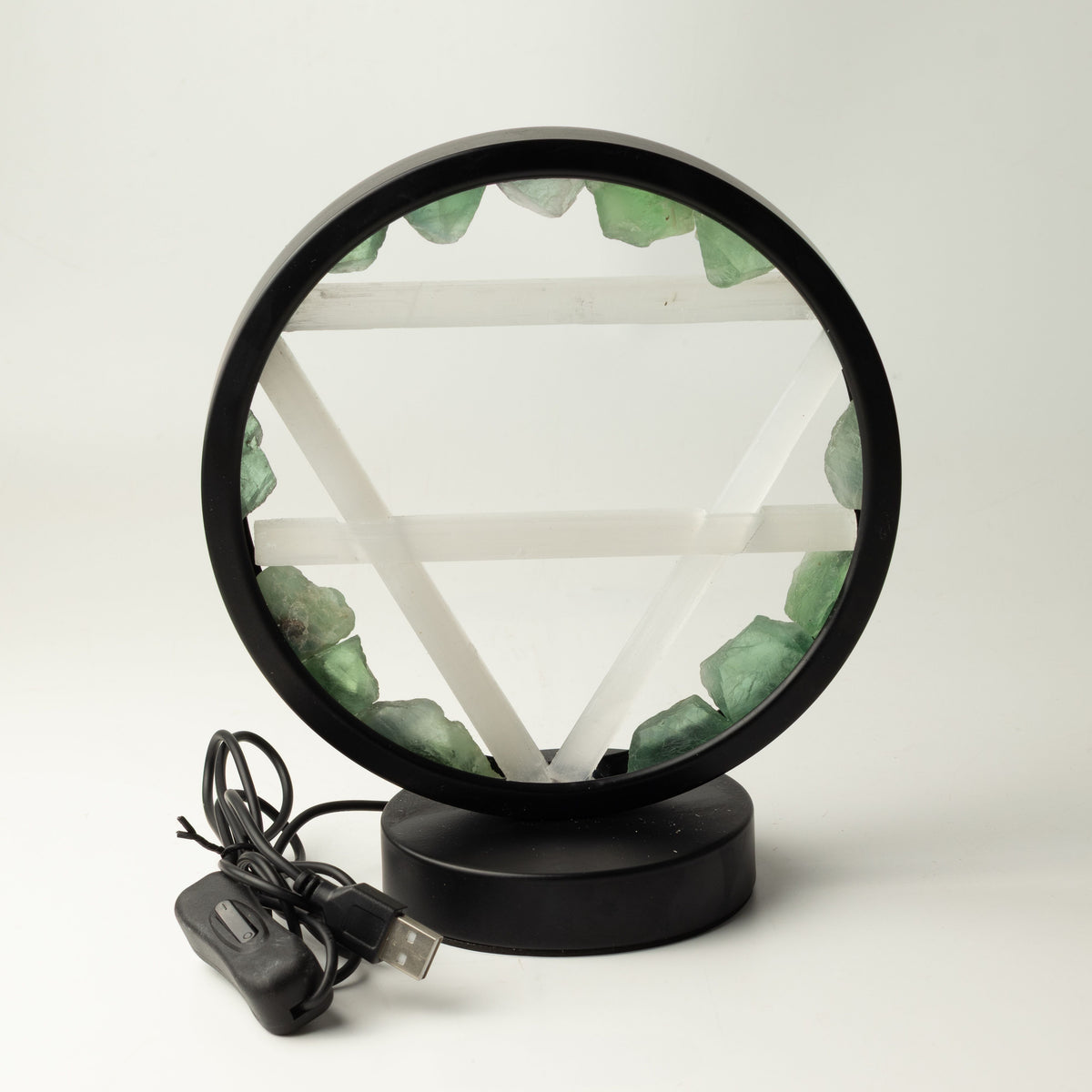 Front view of the lamp with its USB cable and inline switch