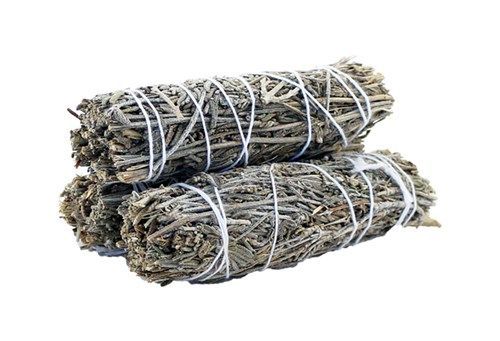 Smudge Stick, Lavender Sage 10cm, two grey-green bundles tied with white string on a white background