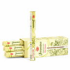 HEM Jasmine incense pack shown beside its open box and incense sticks