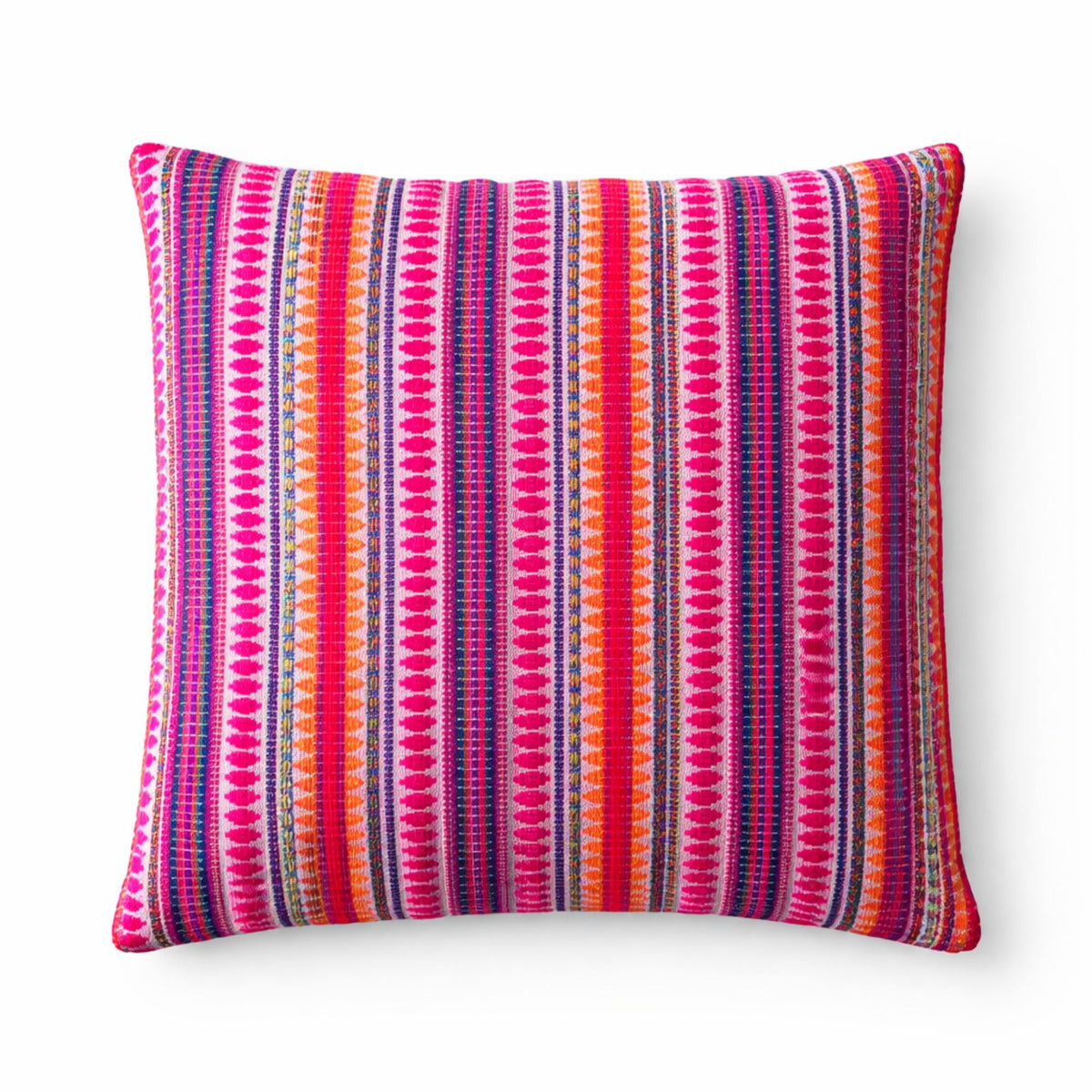 Classic Cushion Cover, Neon Stripes, 45x45cm, square front view with bright pink, orange and blue stripes